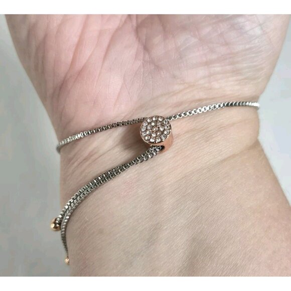 IBB CN "Shine Bright" Rose Gold & Silver Tone‎ Crystal Charm Bracelet Adjustable - Picture 5 of 5